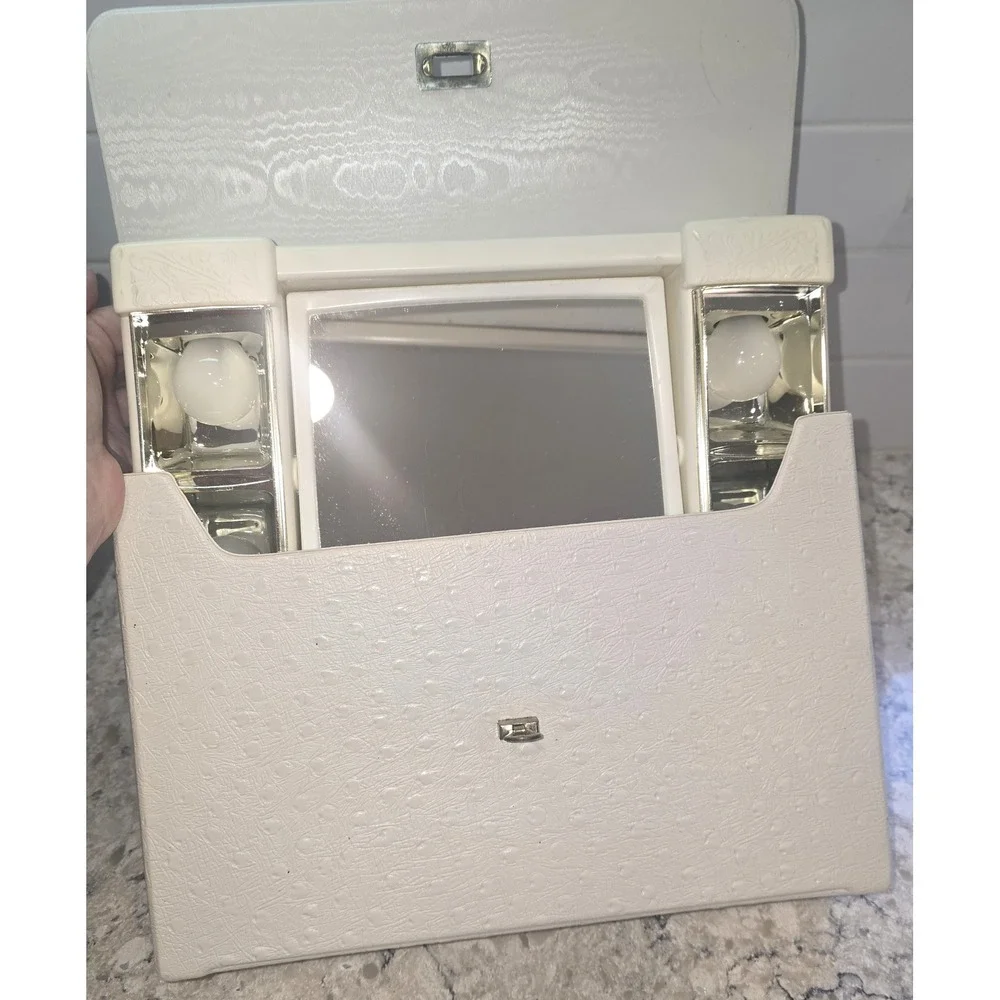 Vintage JetSet Portable Lighted Makeup Mirror with Travel Case Vanity Swivel